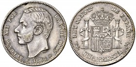 1885*1885. Alfonso XII. MSM. 1 peseta. (Barrera 1017). 4,18 g. Falsa de época. MBC+.
