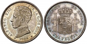 1904*1904. Alfonso XIII. SMV. 1 peseta. (Cal. 50). 4,95 g. Bella. S/C-.