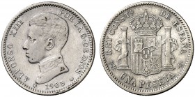 1905*1905. Alfonso XIII. SMV. 1 peseta. (Cal. 51). 4,89 g. Escasa. MBC-/BC+.