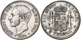 1884*1884. Alfonso XII. MSM. 2 pesetas. (Cal. 53). 10 g. Golpecito. EBC-.