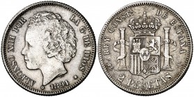 1894*189-. Alfonso XIII. PGV. 2 pesetas. (Cal. 33). 9,91 g. Escasa. MBC-.