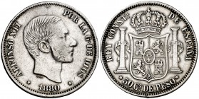 1880. Alfonso XII. Manila. 50 centavos. (Cal. 78). 12,87 g. Rara. MBC.
