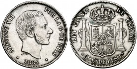 1884. Alfonso XII. Manila. 50 centavos. (Cal. 84). 12,88 g. Limpiada. Escasa. MBC/MBC+.