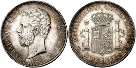 1871*1871. Amadeo I. SDM. 5 pesetas. (Cal. 5). 24,87 g. Leves marquitas. Atractiva. EBC-.