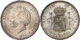 1894*1894. Alfonso XIII. PGV. 5 pesetas. (Cal. 23). 24,89 g. Buen ejemplar. MBC+.