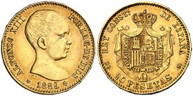 1889*1889. Alfonso XIII. MPM. 20 pesetas. (Cal. 4). 6,44 g. Rayitas y golpecitos. MBC+.