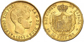 1899*1899. Alfonso XIII. SMV. 20 pesetas. (Cal. 7). 6,43 g. MBC+.