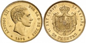 1876*1876. Alfonso XII. DEM. 25 pesetas. (Cal. 1). 8,06 g. Golpecitos. EBC-.