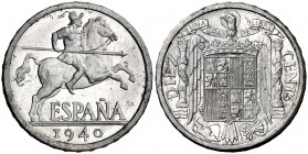 1940. Estado Español. 10 céntimos. (Cal. 127). 1,89 g. PLVS. Bella. Escasa. S/C-.