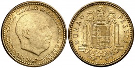 1947*1949. Estado Español. 1 peseta. (Cal. 77). 3,47 g. Escasa así. S/C.
