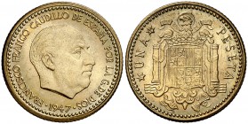 1947*1954. Estado Español. 1 peseta. (Cal. 82). 3,54 g. Escasa así. S/C.
