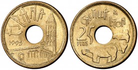 1995. Juan Carlos I. 25 pesetas. (Cal. 100). 4,27 g. Sin la Y de Castilla-León. Rara. EBC+.
