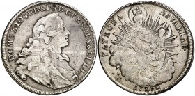 1756. Alemania. Baviera. Maximiliano José III. Múnich. 1 taler. (Kr. 500.2) (Dav. 1952). 27,75 g. AG. Escasa. MBC-.