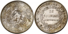 1875. Bolivia. Potosí. FE. 1 boliviano. (Kr. 160.1). 25,07 g. AG. MBC+.