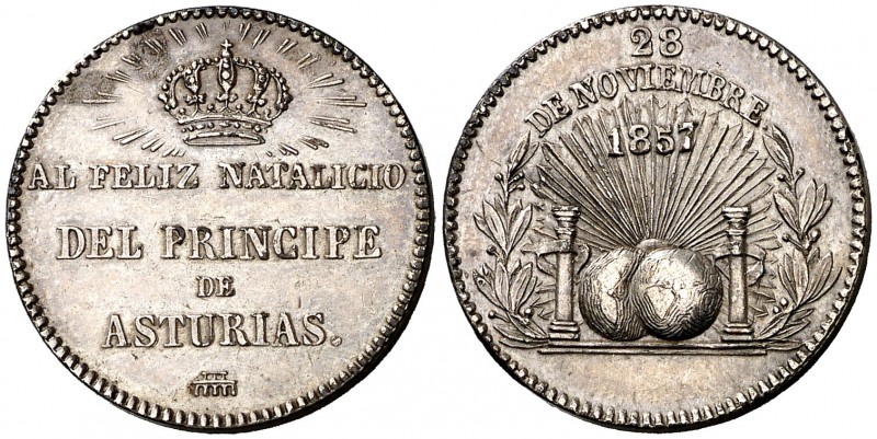 1857. Isabel II. Segovia. Medalla. (V. 402 var) (V.Q. 14331 var). 4,37 g. 20 mm....