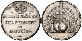 1857. Isabel II. Segovia. Medalla. (V. 402 var) (V.Q. 14331 var). 4,37 g. 20 mm. Metal blanco. EBC.