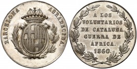 1860. Barcelona. Medalla de plata. (Cru.Medalles 320). 17 g. 34 mm. Plata. Anilla eliminada. Escasa. EBC.