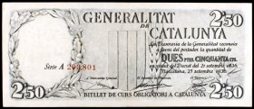 1936. Generalitat de Catalunya. Barcelona. 2,50 pesetas. (Ed. C23a). Numeración en rojo. Escaso así. EBC-.