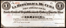 1869. Junta Central Republicana de Cuba y Puerto Rico. 1 peso. (Ed. CU32) Nueva York, 17 de agosto. Serie C. Cuatro puntitos de aguja. EBC.
