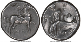CALABRIA. Tarentum. Ca. 281-240 BC. AR stater or didrachm (19mm, 6.35 gm, 6h). NGC Choice VF 4/5 - 3/5, brushed. Leon- and An-, magistrates. Nude yout...