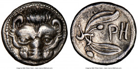 BRUTTIUM. Rhegium. Ca. late 5th-early 4th century BC. AR hemidrachm (13mm, 1h). NGC Choice VF. Ca. 415/410-387 BC. Facing lion scalp; dotted border / ...