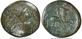 MACEDONIAN KINGDOM. Philip II (359-336 BC). AE unit (18mm, 11h). NGC VF. Uncertain mint in Macedonia. Head of Apollo right, wearing taenia / ΦIΛIΠΠOY,...