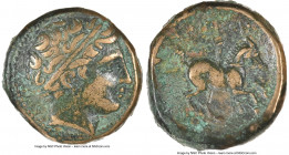 MACEDONIAN KINGDOM. Philip II (359-336 BC). AE unit (17mm, 7h). NGC VF. Uncertain mint in Macedonia. Head of Apollo right, wearing taenia / ΦIΛIΠΠOY, ...