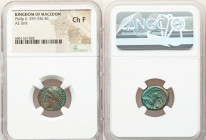 MACEDONIAN KINGDOM. Philip II (359-336 BC). AE unit (17mm, 10h). NGC Choice Fine. Uncertain mint in Macedonia. Head of Apollo left, wearing taenia / Φ...
