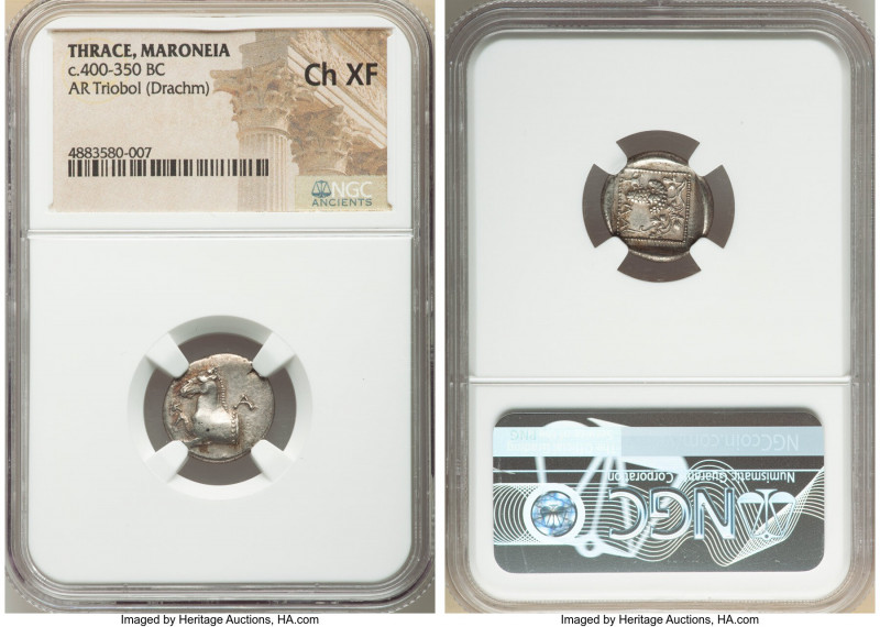 THRACE. Maroneia. Ca. 400-350 BC. AR triobol or drachm (16mm, 10h). NGC Choice X...