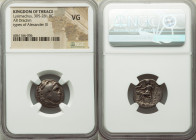 THRACIAN KINGDOM. Lysimachus (305-281 BC). AR drachm (18mm, 12h). NGC VG. Posthumous issue of Magnesia, ca. 305-297 BC. Head of Heracles right, wearin...