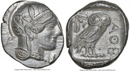 ATTICA. Athens. Ca. 440-404 BC. AR tetradrachm (26mm, 17.17 gm, 5h). NGC Choice AU 5/5 - 4/5. Mid-mass coinage issue. Head of Athena right, wearing ea...