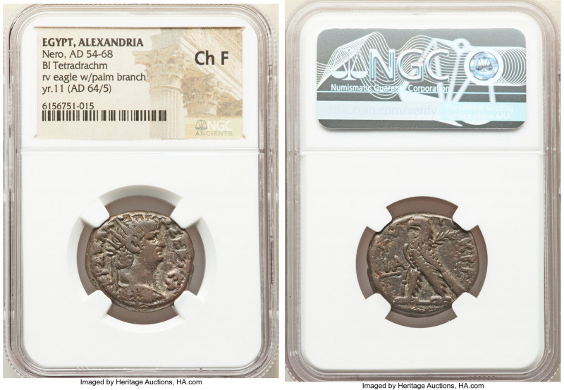 EGYPT. Alexandria. Nero (AD 54-68). BI tetradrachm (24mm, 12h). NGC Choice Fine....