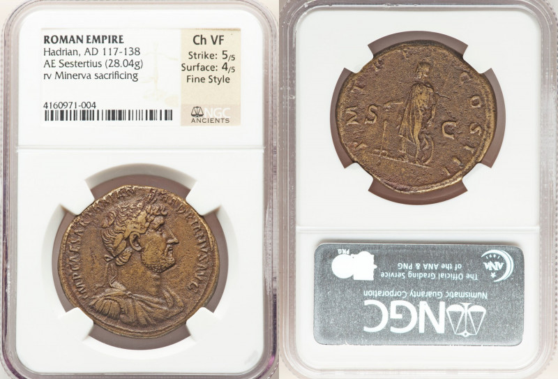 Hadrian (AD 117-138). AE sestertius (34mm, 28.04 gm, 7h). NGC Choice VF 5/5 - 4/...