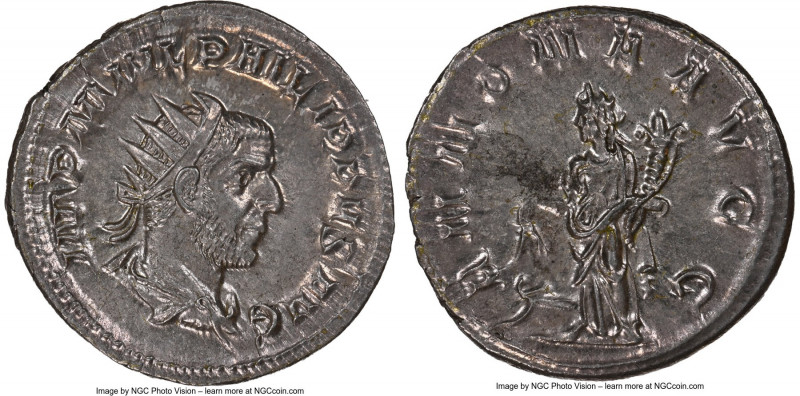 Philip I (AD 244-249). AR antoninianus (22mm, 5h). NGC Choice AU. Rome, AD 244-2...