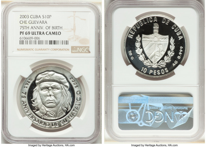 Republic Proof 10 Pesos 2003 PR69 Ultra Cameo NGC, Havana mint, KM792. 75th Anni...