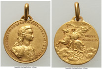 Umberto I gold Medal ND (1878-1900) XF, 15.2mm. 2.20gm. HVMBERTVS I BERO LDI FILIVS SAB COMES II Armored half bust right / CONTE / BIANCAMANO Crusader...
