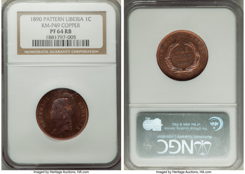 Republic copper Proof Pattern Cent 1890 PR64 Red and Brown NGC, KM-Pn49. Red and...