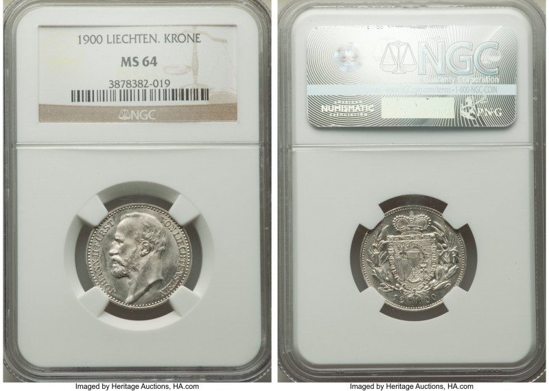 Johann II Krone 1900 MS64 NGC, Vienna mint, KM-Y2. Frosted untoned surfaces. 
...