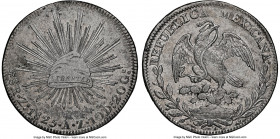 Republic 8 Reales 1825 Zs-AZ AU53 NGC, Zacatecas mint, KM377.13, DP-Zs01. Cloudy-gray tone over reflective fields of luster. 

HID09801242017

© 2...