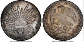 Republic 8 Reales 1877 Ca-EA MS64 NGC, Chihuahua mint, KM377.2, DP-Ca55. Argent and anthracite toned over whirling muted luster. 

HID09801242017
...
