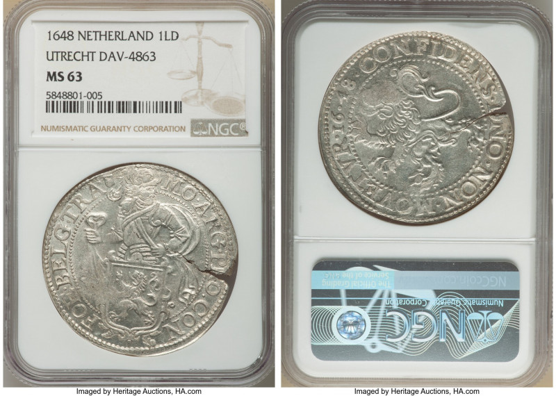 Utrecht. Provincial Daalder 1648 MS63 NGC, KM32.1, Dav-4863. Exceptional strike ...