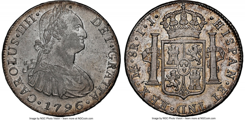 Charles IV 8 Reales 1796 LM-IJ AU58 NGC, Lima mint, KM97. Showing bold devices a...