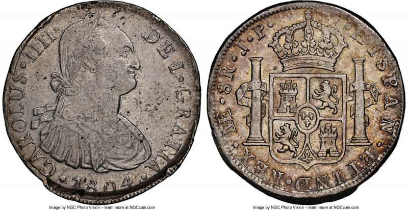 Charles IV Mint Error - Defective Planchet 8 Reales 1804 LM-JP AU53 NGC, Lima mi...