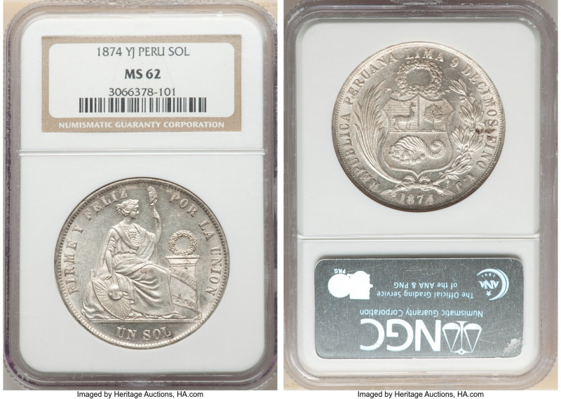 Republic Sol 1874-YJ MS62 NGC, Lima mint, KM196.3. 

HID09801242017

© 2022 ...