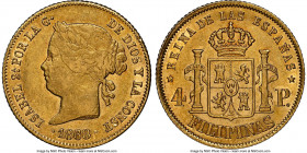 Spanish Colony. Isabel II gold 4 Pesos 1868/58 AU55 NGC, Manila mint, KM144. Clearly visible overdate. Last date of type. From the GK Collection 

H...