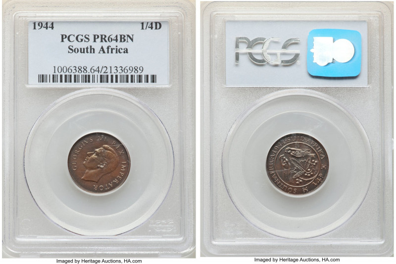 George VI Proof 1/4 Penny 1944 PR64 Brown PCGS, Pretoria mint, KM23. Mintage: 15...