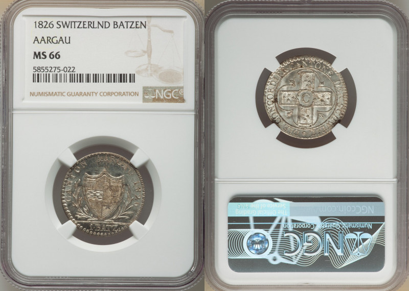 Aargau. Canton 3-Piece Lot of Certified Batzen 1826 NGC, KM21. Lot includes (1) ...