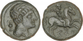 Celtiberian Coins
As. 120-20 a.C. CESE (TARRAGONA). Anv.: Cabeza masculina a derecha, detrás ánfora. Rev.: Jinete con palma a derecha, debajo leyenda...