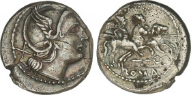 Roman Coins
Republic
Denario. 208-206 a.C. ANÓNIMO. RARA. Anv.: Cabeza de Roma a derecha, casco con visor curvo, detrás X. Rev.: Dioscuros a caballo...