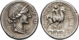 Roman Coins
Republic
Denario. 114-113 a.C. AEMILIA. Man. Aemilius Lepidus. Anv.: Cabeza laureada de Roma a derecha, detrás estrella, delante ROMA (M...